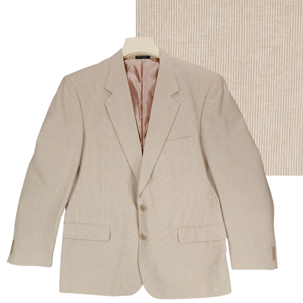 Bridgewater Classics Linen Blazer sz 44R Men Striped Cream Beige‎ Preppy Wedding